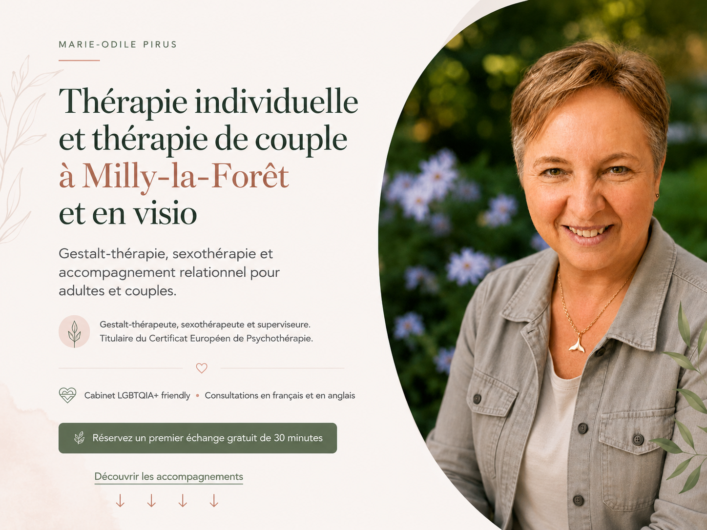 Marie-Odile Pirus, Gestalt-thérapie à Milly-la-Forêt et en visio.